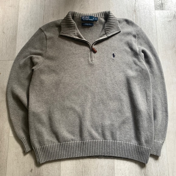 Polo Ralph Lauren Men's XL Tan 1/4 Zip Pullover Sweater Knit 100% Cotton